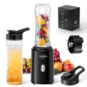 Sangcon Mixer Smoothie Maker, Electric Portable Sports Stand Mixer for Shakes and Smoothie, with 2 BPA-Free 600 ml Tritan To Go Bottle + 2 Drinking Caps, 4-Blade Knife, Pulse...