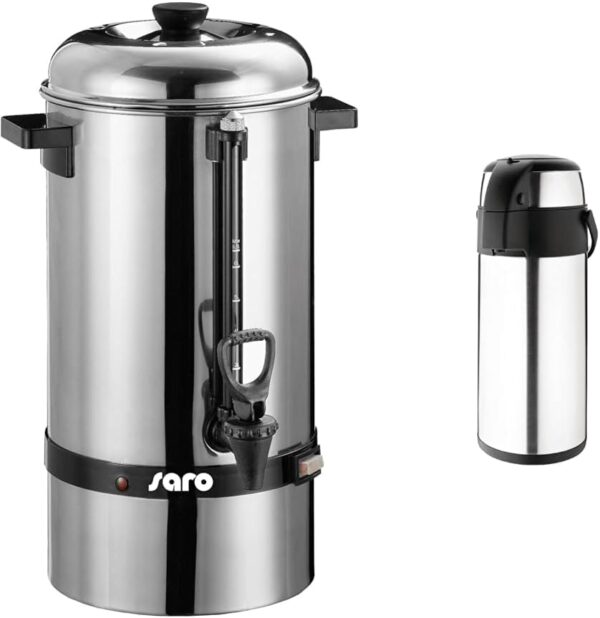 Saro 317-1000 Gastro Coffee Machine with Round Filter Model Saromica 6005 Industrial Coffee Machine & Olympia Pump Action Airpot Hot Drink Dispenser 5 Litres
