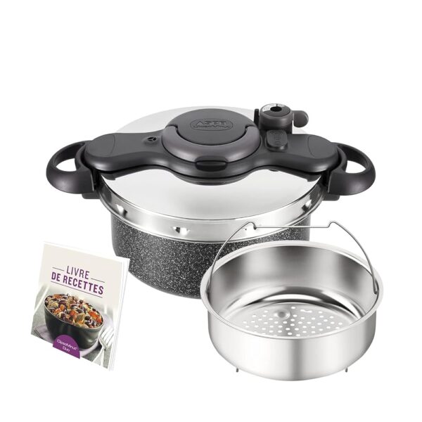 Seb Clipsominut'Ultra Resist P4705105 Pressure Cooker Stone Effect 5 L + Recipe Book - Induction Pressure Cooker - Stone Effect - Easy to Use