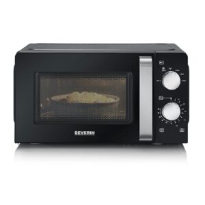 SEVERIN MW 7886 Solo Defrost and Heat Microwave Oven with Turntable for Even Heat Distribution, Black/Stainless Steel