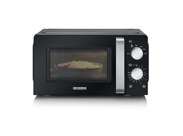SEVERIN MW 7886 Solo Defrost and Heat Microwave Oven with Turntable for Even Heat Distribution, Black/Stainless Steel