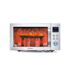 SEVERIN MW 7982 4-in-1 Microwave Crispy Wave Hot Air Function up to 230°C, Hot Air Fryer, Microwave, Oven & Grill, 95 min Timer, Max. 2150 W Power, 25 L, Silver/Stainless Steel