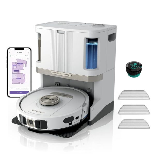 Shark PowerDetect 2-in-1 Vacuum & Mop Robot, NeverTouch Pro 60 Days, Self-Emptying, Filling & Cleaning, 3D & LiDAR Navi, NeverStuck Obstacle Bypass, White/Stone, AV2800ZEEUWH