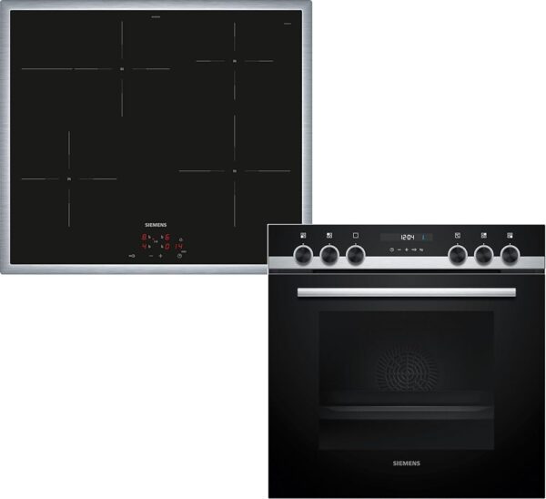 Siemens EQ522IB01 Built-In Cooker Set, Consisting of HE517BBS4 Hob, 60 x 60 cm, Hydrolysis Self-Cleaning and Automatic Baking, EI645CFB6E Induction Hob, Roasting Zone, Stainless...