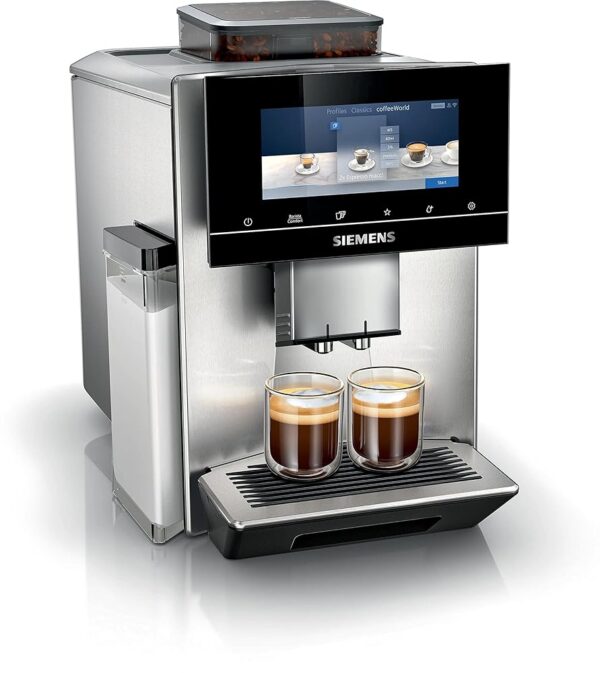 SIEMENS EQ900, Fully Automatic Coffee Machine with Grinder, BaristaMode, eGrinder, beanIdent System, 6.8 Inch iSelect Display, Home Connect App, Stainless Steel, TQ905R03