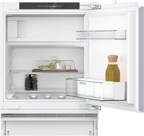 SIEMENS KU22LVFD0, iQ300 Smart Undermount Fridge with Freezer, 82 x 60 cm Recess 110 L, Bottle Holder, Safety Glass Shelves, Quick Cooling, Very Quiet, LED Lighting, Flat Hinge
