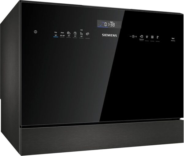 Siemens SK25IB00TE, iQ500, Freestanding Compact Dishwasher 55 cm, 6 Place Settings, Quick Rinse with varioSpeed, HygienePlus, Flexible Basket System, Automatic Programme,...