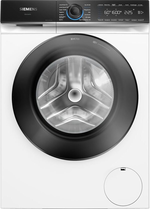 Siemens WG46B2071, iQ700, Smart Washing Machine 9 kg, 1600 rpm, Made in Germany, Anti-Stain System, smartFinish Ironing Aid, Quick Washing with SpeedPack XL, Mini Load for...
