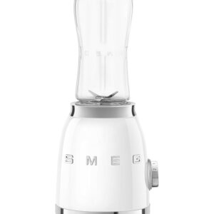 Smeg, Compact Table Mixer PBF01WHEU, 2 Speed Settings, Motor Fuse, 2 x 600 ml Bottles Included, Non-Slip Base, Integrated Cable Storage, 300 W, White