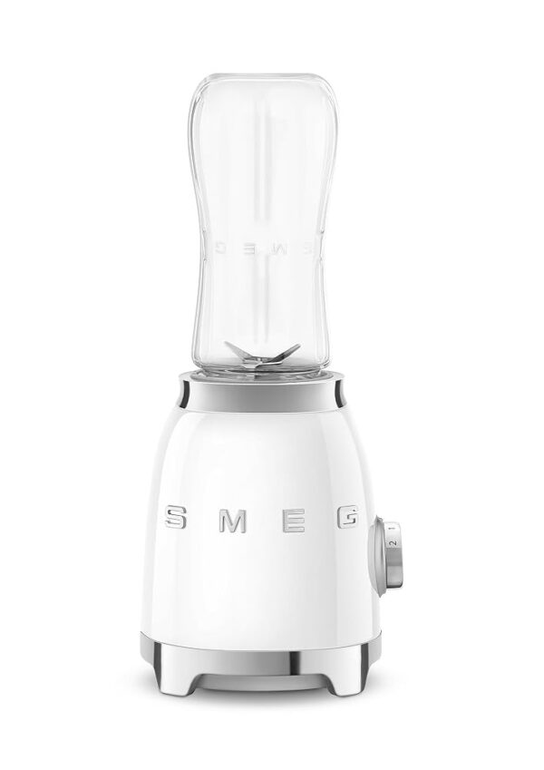 Smeg, Compact Table Mixer PBF01WHEU, 2 Speed Settings, Motor Fuse, 2 x 600 ml Bottles Included, Non-Slip Base, Integrated Cable Storage, 300 W, White