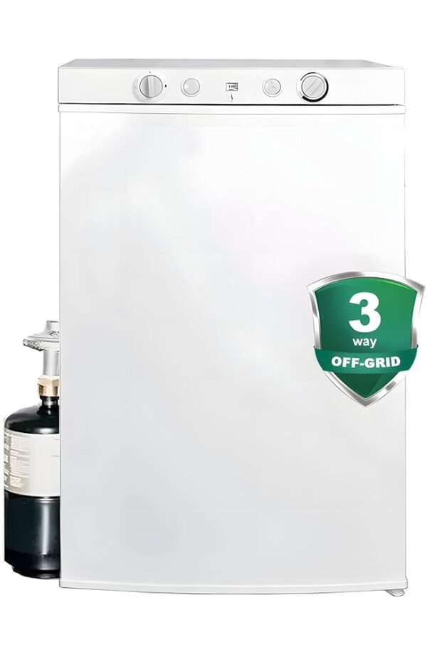 SMETA Gas Fridge with Freezer, Camping Fridge 12 V 230 V Gas, Caravan Fridge Car Fridge 12 V/230 V/GAS LPG 100 L for Motorhome, Camping, Motorhome, Garage, Quiet 0 dB, White