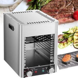 SMRHBWXS Electric Counter Grill, Portable Up to 800°C, Adjustable, 10 Minute Timer for Grill/Toast/Grill/Beef/Chicken, Vegetables