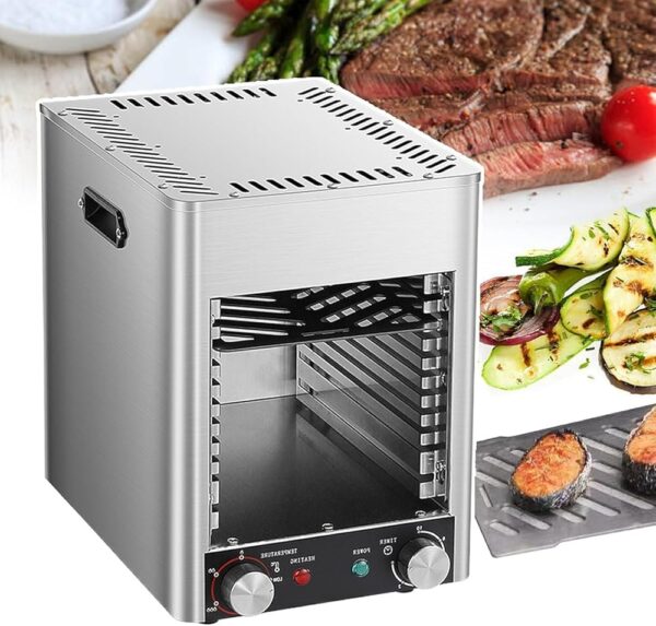 SMRHBWXS Electric Counter Grill, Portable Up to 800°C, Adjustable, 10 Minute Timer for Grill/Toast/Grill/Beef/Chicken, Vegetables