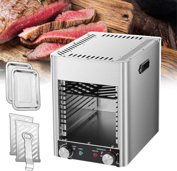 SMRHBWXS Kommerzieller elektrischer Steakofen mit 10 Schichten, innen 20 x 30 x 21 cm, einstellbar auf 800 °C, 10-Minuten-Timer für Rindfleisch und Gemüse