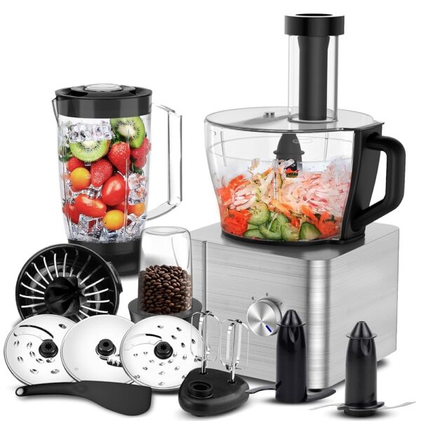 Sndoas Multifunctional Food Processor, 1100 W Food Processor Compact Food Processor 11 in 1 Include Food Processor Chopper, 3.2 L Mixing Bowl & 1.5 L Mixer Cup, Grinder, Whisk,...