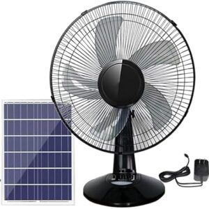 Solar Powered Table Fan Quiet Floor Fan for Shops, Garages, Workshops, Commercial Spaces and Patios with 3 Speeds