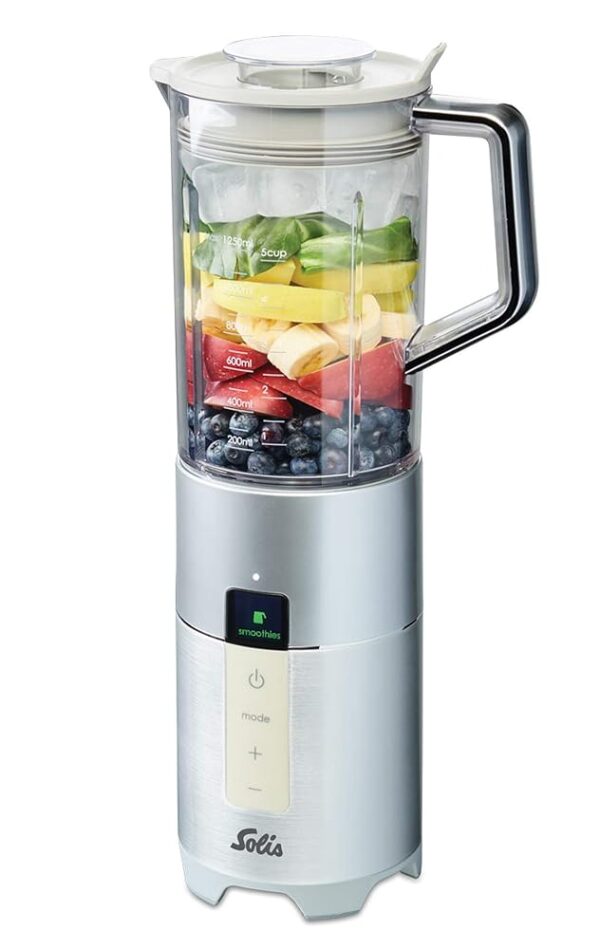 Solis Perfect Blender Pro Slim 8327 Smoothie Maker Stainless Steel with Cleaning Function with Single-Walled and Double-Walled Drinking Cup 1.25 L