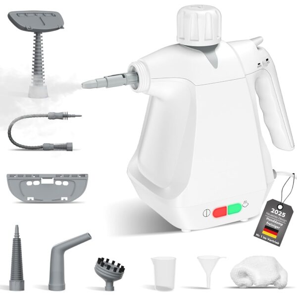 Steam Cleaner, Portable Handheld Steam Cleaner, Multi-Purpose Steam Cleaner with 9 Accessories for Carpets, Curtains, Sofas, Bathrooms, Kitchens Steam Cleaner (White)