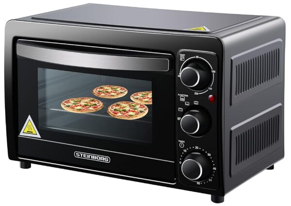 STEInBORG Mini Oven 15 Litre Pizza Oven 3-in-1 Oven Mini Oven Mini Oven Crumb Tray Top/Bottom Heat Energy Saving 60 Minutes Timer