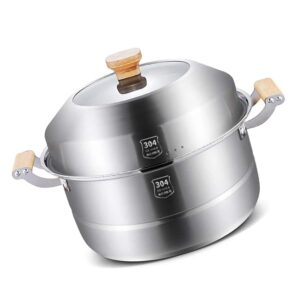 Stock Pot/2 Layer Steamer - Large Storage Pot with Lid Cooking Pot with Non-Layer Coating, Commercial / Household 304 Stainless Steel Soup Pot for Gas Stove/Induction Cooker...