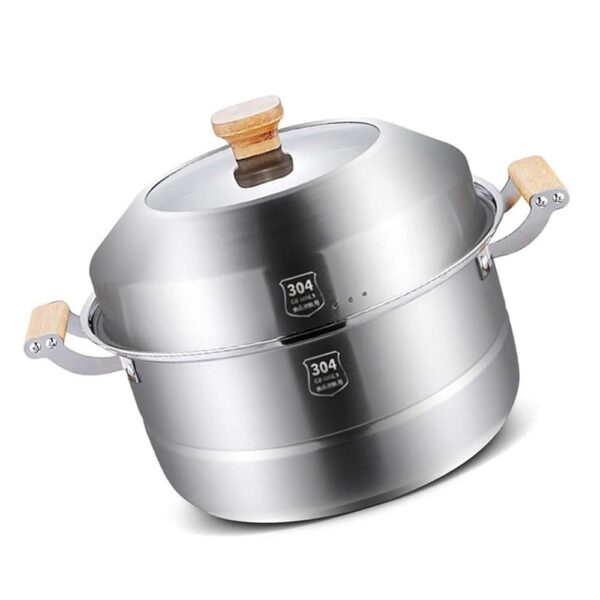 Stock Pot/2 Layer Steamer - Large Storage Pot with Lid Cooking Pot with Non-Layer Coating, Commercial / Household 304 Stainless Steel Soup Pot for Gas Stove/Induction Cooker...