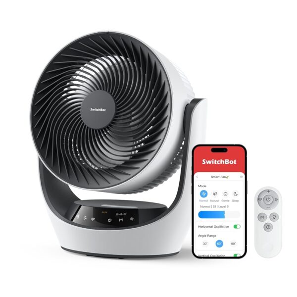 SwitchBot Smart Table Fan, 22 dB Quiet USB Fan, Alexa/Google/Siri Compatible (Hub Required), 4 Modes, 9 Hours Timer, Energy Efficient Battery Circulation Fan