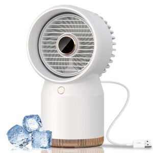 Table Fan with Water Cooling, USB Fan Quiet Small with Night Light, 4 Speeds, 18 Hours Moisturising Mobile Fan Quiet for Table Home Office Bedroom White