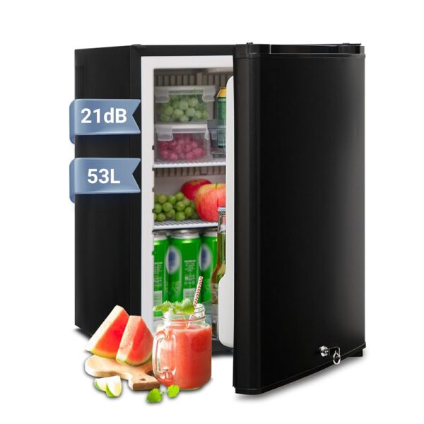 Techomey Camping Fridge, 53 L, Camping Fridge 12 V 230 V with Lock and Reversible Door, Quiet Absorber Fridge for Home and Outdoor, 12 V Fridge for Motorhome, Office, Hotel, Black