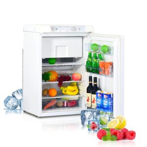 Techomey Fridge with Freezer, Gas Fridge 100 L, Fridge Gas 12 V 230 V, Camping Fridge Gas for Motorhome, Caravan, House, Holiday Home, Mobile Home, White