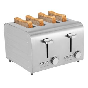 Toaster 4 Slices, Toaster Stainless Steel 7 Temperature Levels, 4 Extra Wide Slots Toaster Black, 2 Individual Control Panels, Cancel, Defrost and Reheat 1500 W