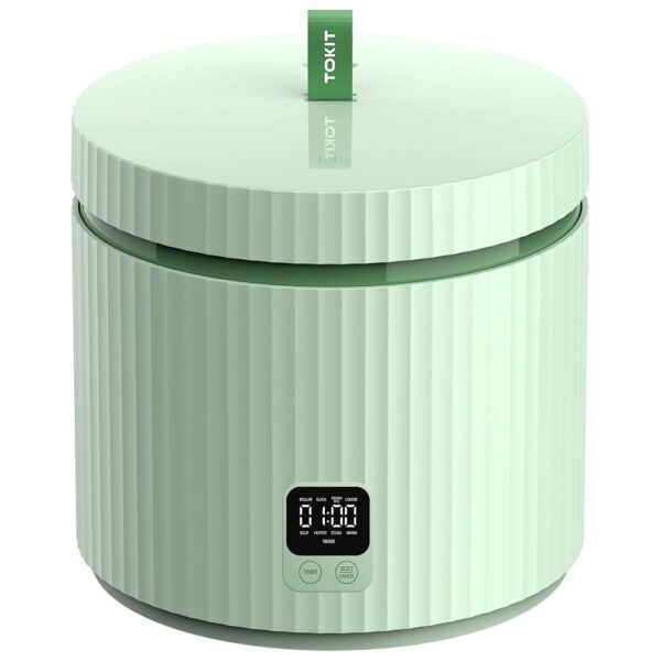 TOKIT Rice Cooker 1.5 L Pro Rice Cooker Small Mini but Multifunctional with Display Touch Button for 1-3 People Ceramic Coated Non-Stick Inner Travel Pot (Green)