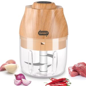 TOPESCT Mini Electric Chopper, 250 ml Food Processor, Mixer, USB Charging, Garlic Chopper, Vegetable Chopper with 3 Sharp Blades, Mill for Baby Food, Garlic, Vegetables, Fruit...