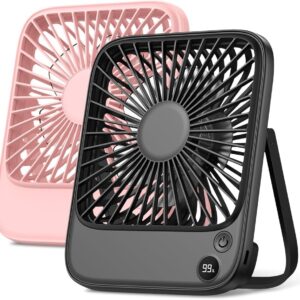 TOPK Desk Fan, Table Fan, Rechargeable, 2 Pack, 5000 mAh Battery Operated, Quiet Slim Personal Fan with Display for Power and Speed for Office, Travel, Library