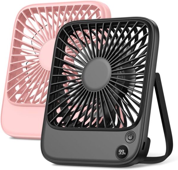TOPK Desk Fan, Table Fan, Rechargeable, 2 Pack, 5000 mAh Battery Operated, Quiet Slim Personal Fan with Display for Power and Speed for Office, Travel, Library