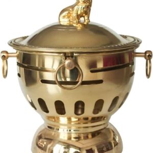 Traditional Charcoal Hot Pot Retro Home Restaurant Alcohol Stove Small Hot Pot Copper Pressure Cooker Portable Outdoor Drying Kettle (Diameter 18 cm, Yellow Copper)
