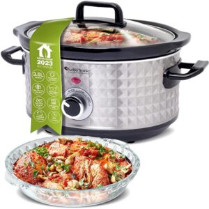 TurboTronic Slow Cooker 3.5 Litre Slow Cooker with Searing Function and Warming Function Slow Cooker Steamer Casserole Pot Sous Vide Cooker Retro Vintage Design Slow Cooker with...