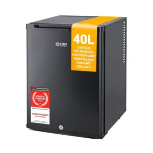 TZS First Austria - Mini fridge with lock, EEK A+, minibar, 0 dB noiseless, silent, bedroom, door hinges can be changed, approx. 4°C - 16°C, Height 57cm, Effective volume 35 L,...