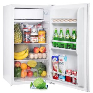 Upstreman 91L Fridge with Freezer, Small Fridge with Vegetable Compartment and Freezer, Adjustable Thermostat, Mini Fridge for Dorm, Office, Bedroom, White BR321