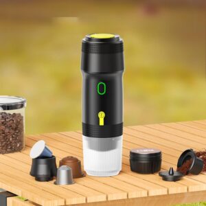 UUE 3-in-1 Portable Espresso Machine with 150 ml Cup, 12 V/USB-C, 7500 mAh, 4 Minutes Heating, Compatible with Capsules & Ground Coffee, Hot/Cold Mode for Car, Camping, Travel...