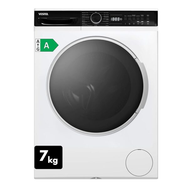 VESTEL VG-WFT2743WA Washing Machine Front Loader A / 7 kg / 1400 rpm / Adanced Inverter Motor / 15 Programmes Including 12 Minutes Short Program / AquaStop / White