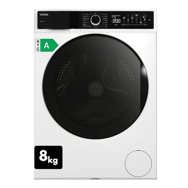 VESTEL WMI 89341 Washing Machine 8 kg Front Loader - 1400 rpm, Inverter Motor, Steam Function, AquaStop, Quiet, Energy Efficient, Undermountable, White