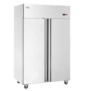VEVOR Commercial Freezer 1100 L, 2 Door Freezer, Stainless Steel Freezer with Automatic Defrosting, 6 Adjustable Shelves, Temperature Control from -25 to -15 °C and 4 Wheels