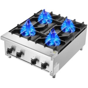 VEVOR Commercial Gas Stove Gas Stove with 4 Gas Hobs, Propane/Natural Gas Hob, Stainless Steel Gas Hob, Commercial Cooking Appliance 610 x 775 x 335 mm for Restaurants Hotel...