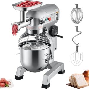 VEVOR Food Processor, 1100 W Kneading Machine 20 L Stainless Steel Compact Food Processor 120 kg/h Meat Grinder, 20 L Bowl, Stand Mixer 3 Speeds, Mixer Multifunctional Chopper