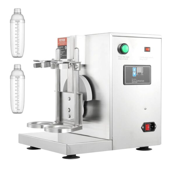 VEVOR Milkshake Machine, 120W Commercial Milk Tea Shaker Machine, Double Head Milkshake Mixer Machine, 0-180s Adjustable Milkshake Blender, with PC Cup, for Milk Tea Shop