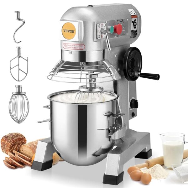 VEVOR Scheffler Food Processor 1100 W Kneading Machine, 33 L Food Processor, Dough Machine, 3 Speeds, Included, Dough Hook, Flat Stirrer, Wire Rope, Kneading Machine with Timer...