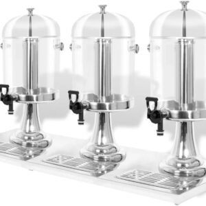 vidaXL Triple Juice Beverage Drink Dispenser Serving Pitcher Stainless Steel 8 L