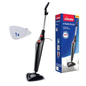 Vileda Steam Plus Steam Cleaner with Microfibre Pad, Hygienic Floor Cleaning, Removes up to 99.9% of Bacteria and Viruses*, for All Floors, Ideal for Carpets