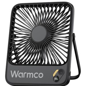 Warmco 10000 mAh Portable Table Fan, 7 Inch Rechargeable Personal Fan, Ultra Quiet & Super Flat with Digital Display, 10-24 Hours Running Time - Ideal for Office, Travel,...