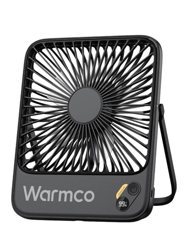 Warmco 10000 mAh Portable Table Fan, 7 Inch Rechargeable Personal Fan, Ultra Quiet & Super Flat with Digital Display, 10-24 Hours Running Time - Ideal for Office, Travel,...